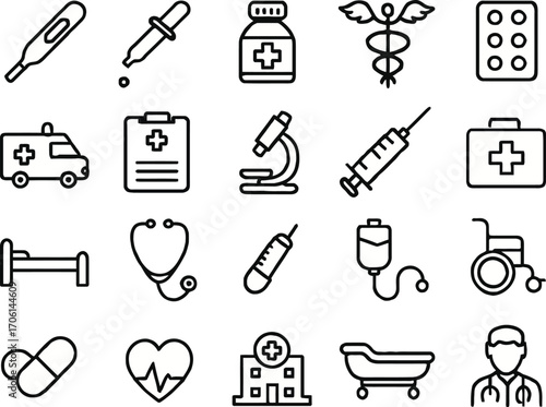 Medical icon set vector illustration with simple symbols and doodle design