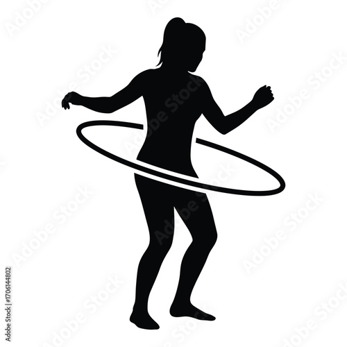 Silhouette of a woman hula hooping demonstrating dynamic movement and fitness activity silhouette