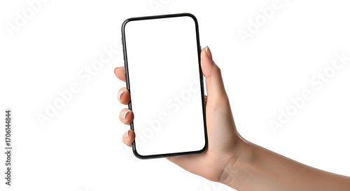 Woman Holding Smartphone with Blank Screen.