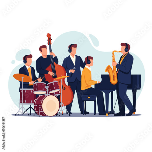 Jazz Band Performing Live Music with Instruments.