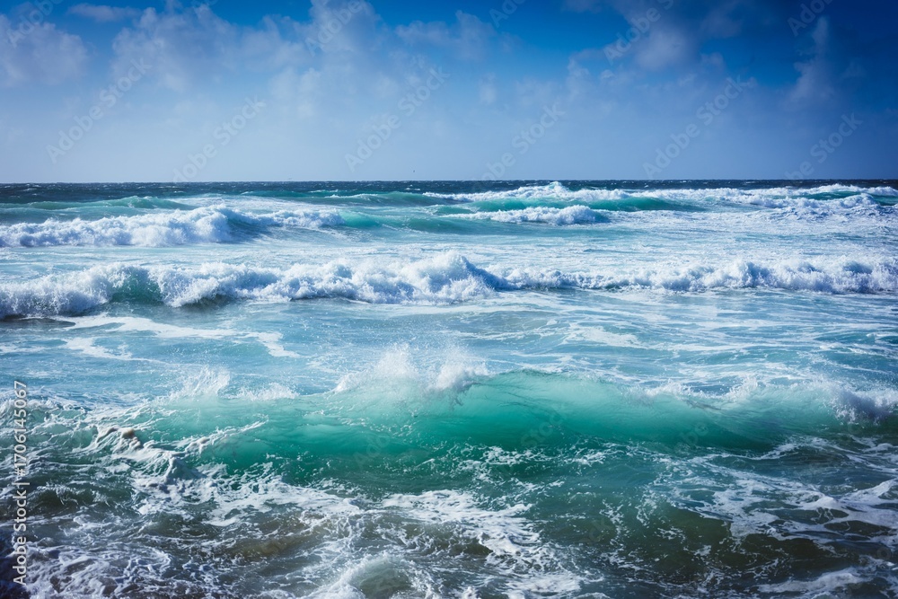 Fototapeta premium blue sea waves, ocean wave background, sea wave texture, marine waves, blue ocean illustration,