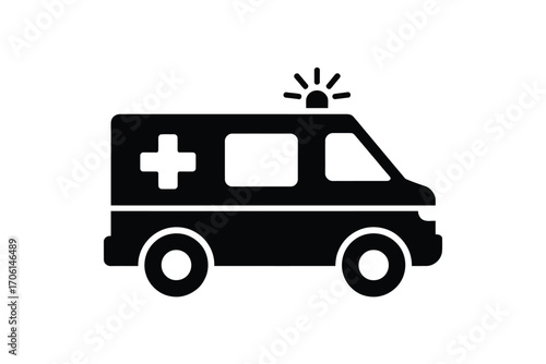 Black and white icon of an ambulance with a medical cross