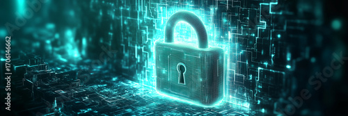 Secure cyber padlock over abstract digital network, denoting post-quantum cryptography, pqc, cybersecurity, quantum encryption, data protection, digital security