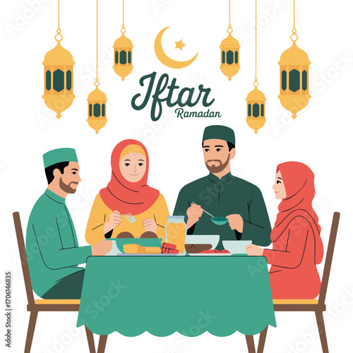 Muslim family having iftar meal together during ramadan