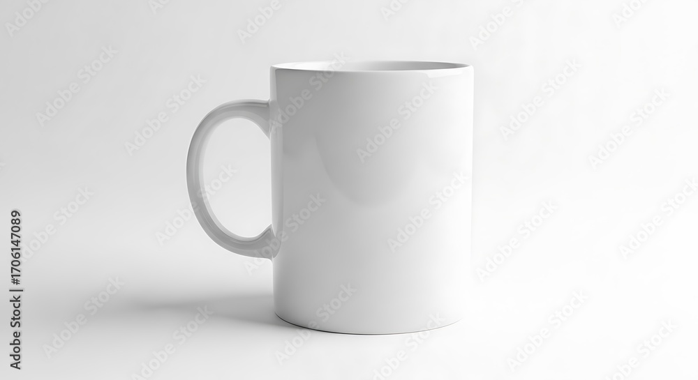 Fototapeta premium A white ceramic mug isolated on a clean white background with soft shadow