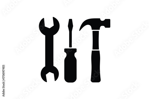 Silhouette of a wrench screwdriver and hammer tools