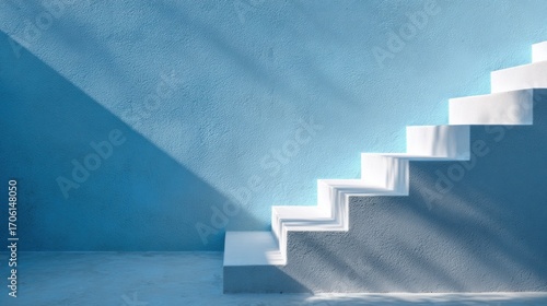 White concrete staircase leading up to an opening with sunlight shining through, creating a sense of progress and hope