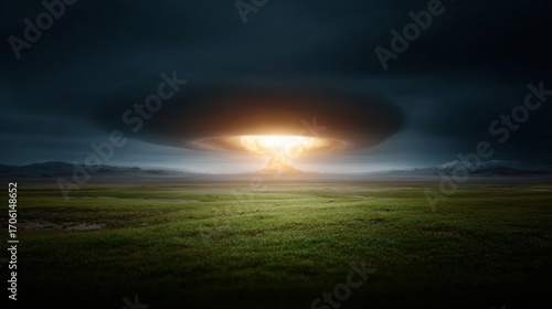 Apocalyptic halo ignites the horizon as dusk greets Solstice of Destruction, celestial omen for Nuclear Awareness Day