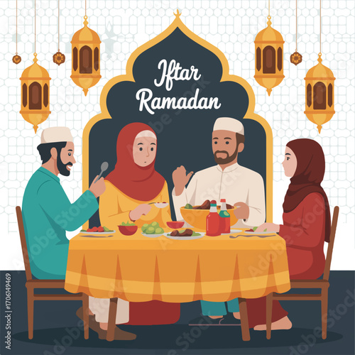 Muslim family having iftar meal together during ramadan