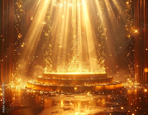 Golden stage with spotlight