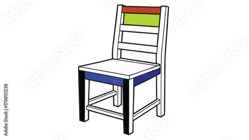 Simple wooden chair with colorful design isolated on white background
