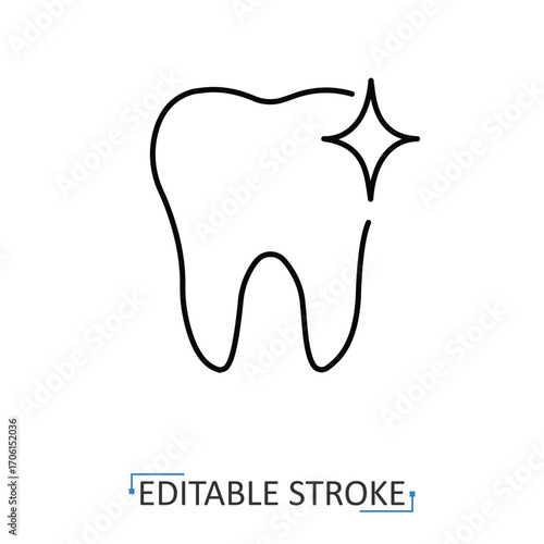 A teeth whitening icon in minimalist style with editable stroke. Dental care symbol, medicine element, healthcare object, oral hygiene, stomatology concept, medical pictogram