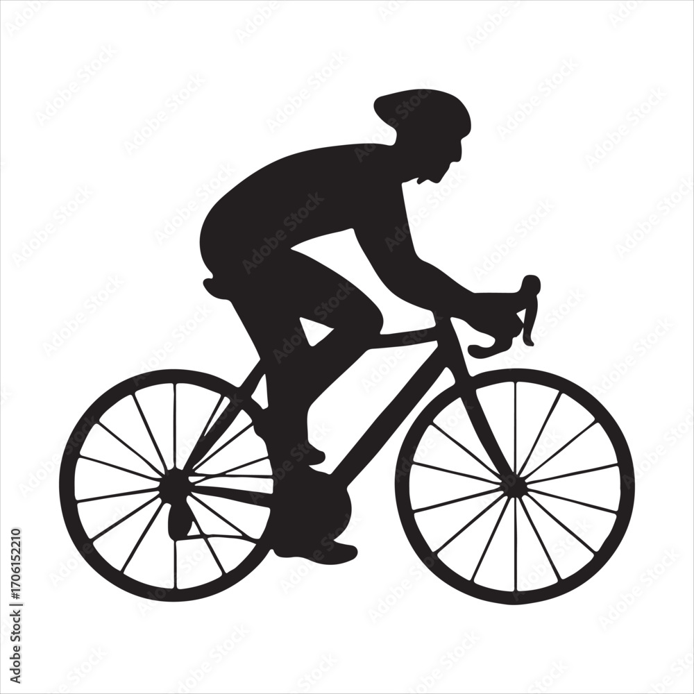 Fototapeta premium Silhouette of a cyclist in motion on a road bike with a white background