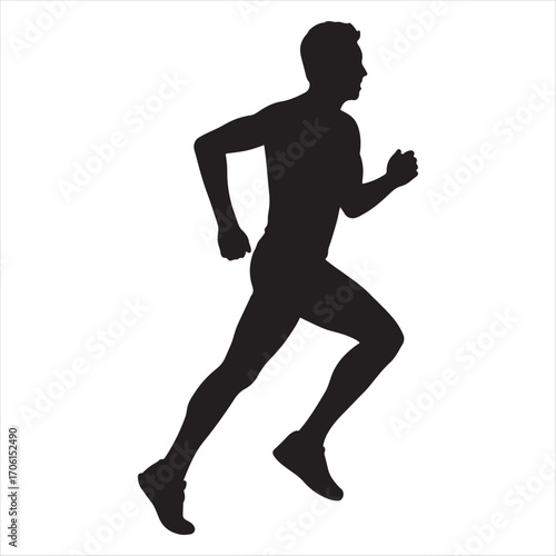 Silhouette of a male runner in motion against a white background capturing the essence of speed and athleticism