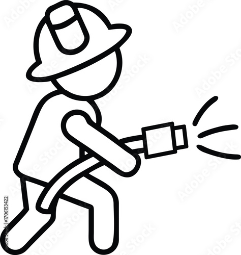 fire fighter spraying water outline vector illustration