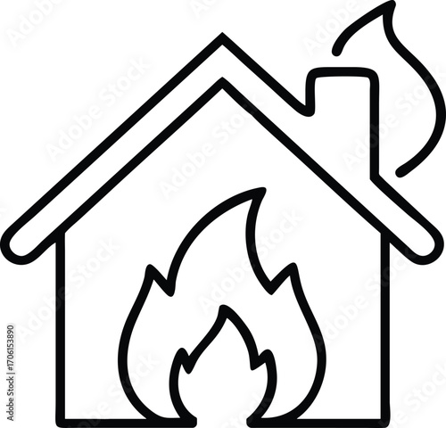 outline icon of a burning house vector illustration