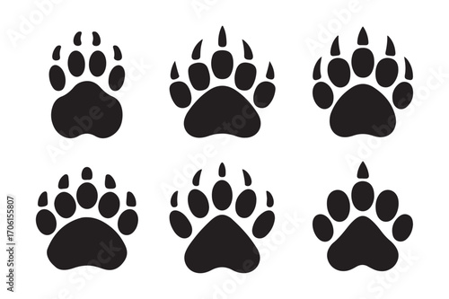 Collection of black animal paw prints