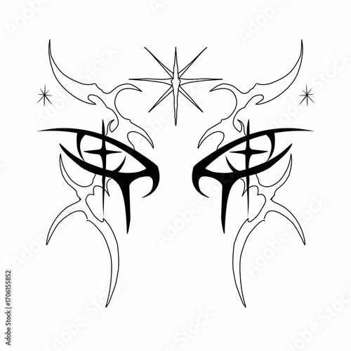 Neo tribal eye vector with sharp abstract lines, perfect for tattoos, dark art, logos, and gothic fantasy designs