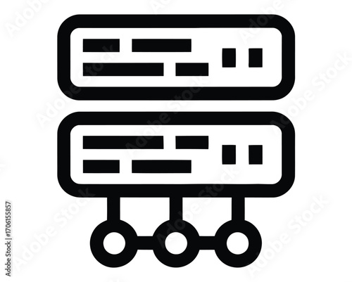 Simple black and white line icon illustration of two stacked network servers representing a data center, web hosting, or cloud computing