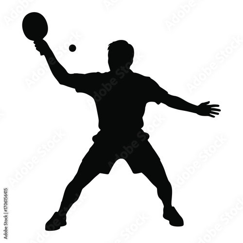 Dynamic silhouette of a tennis player serving a ball in action silhouette