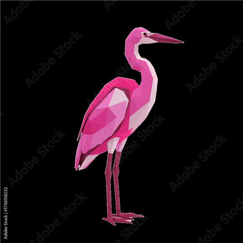 Vibrant pink heron created with a modern low polygon style, a stunning digital art representation of wildlife