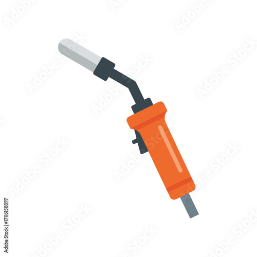 A close-up view of a welding torch with a vibrant orange handle, set against a clean background