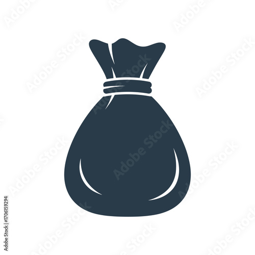 A dark silhouette of a tied bag against a plain background, symbolizing storage or collection