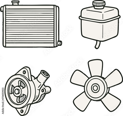 Set of Cooling System Components – Technical Sketch