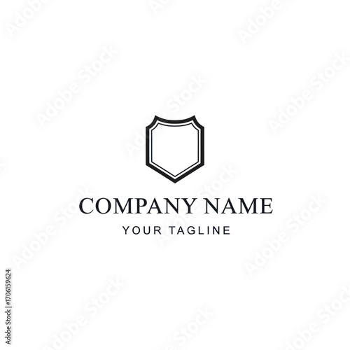 A modern, minimalist logo design featuring a stylized MY monogram enclosed within a black shield crest.