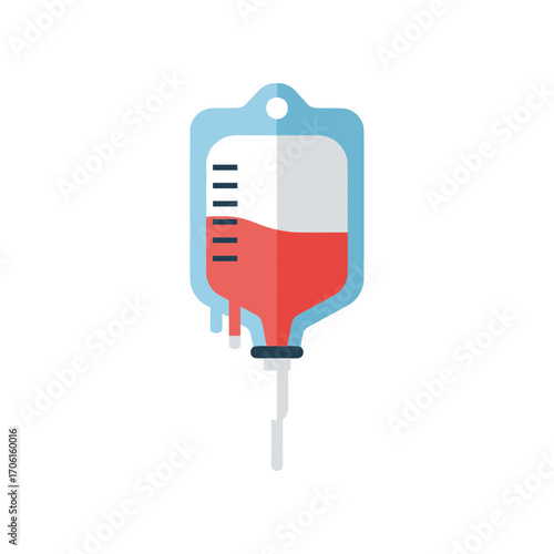 A medical IV bag filled with red liquid, symbolizing blood transfusion in a clinical setting