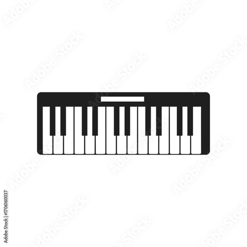 A minimalist black and white keyboard with keys visible, set against a plain background