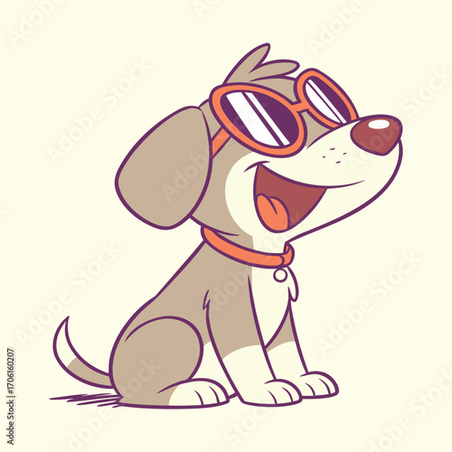 A cool cartoon dog mascot. A cute vector illustration of a happy puppy wearing sunglasses, perfect for a summer or pet-themed design.