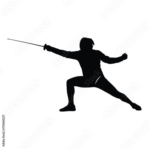 Dynamic silhouette of a fencer in action displaying intense competitive spirit and athleticism silhouette