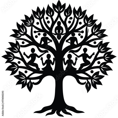hindu tree of life with deities isolated on white background