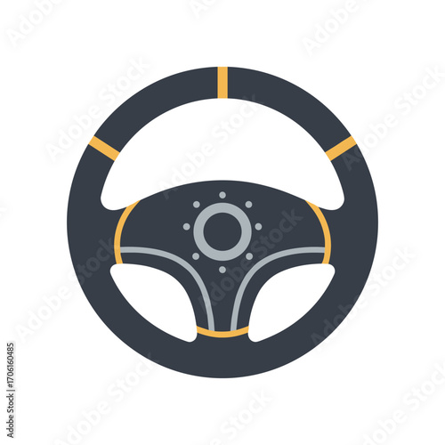 A modern steering wheel design showcasing sleek lines and ergonomic features