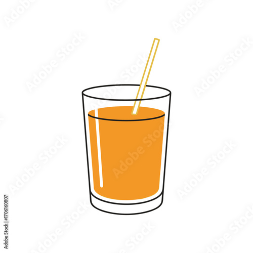 A refreshing glass of orange juice with a straw, set against a minimalist white background