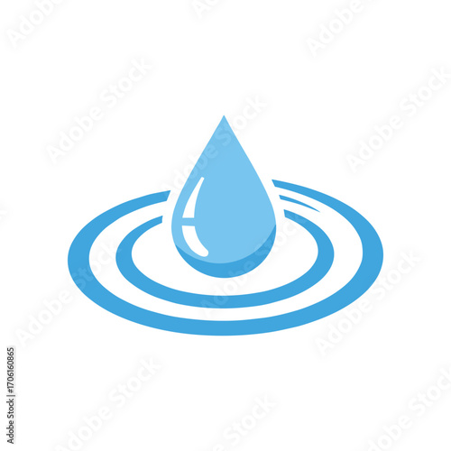 A serene blue water droplet creating ripples in a calm environment, evoking tranquility