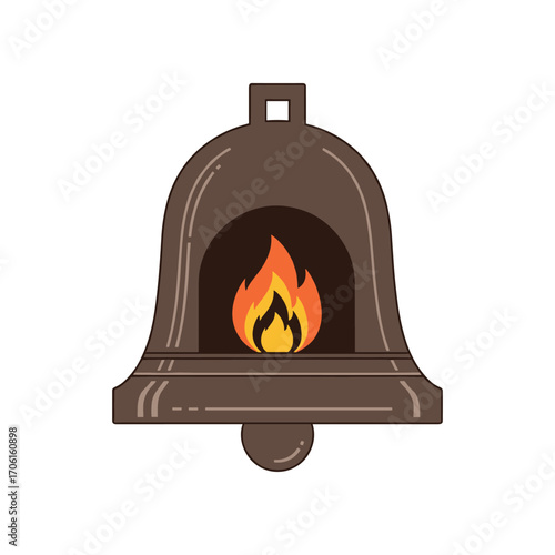 A stylized bell with a flame inside, symbolizing warmth and tradition, isolated on a white background