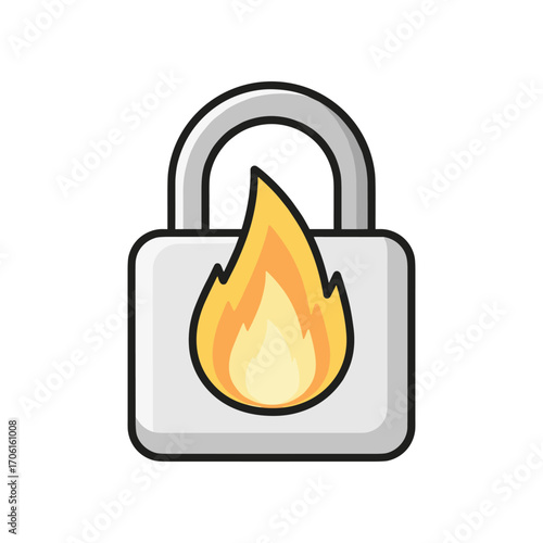 A stylized padlock featuring a flame design, symbolizing security and protection against fire hazards