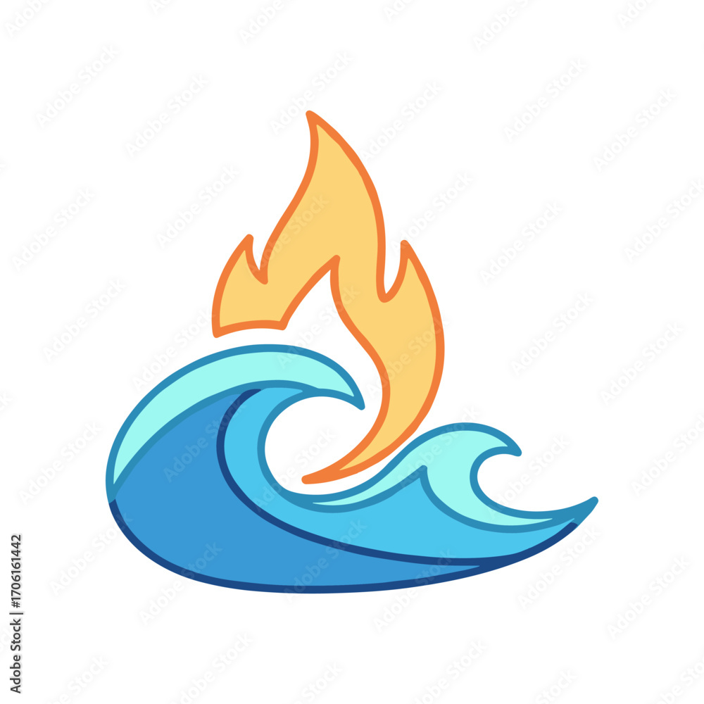 Naklejka premium A vibrant illustration of a wave and flame merging, symbolizing nature's dynamic forces