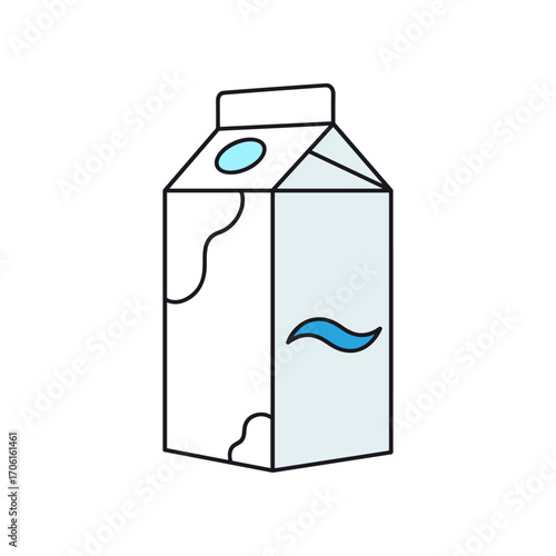 A simple illustration of a milk carton with blue accents, depicting a clean, minimalist design