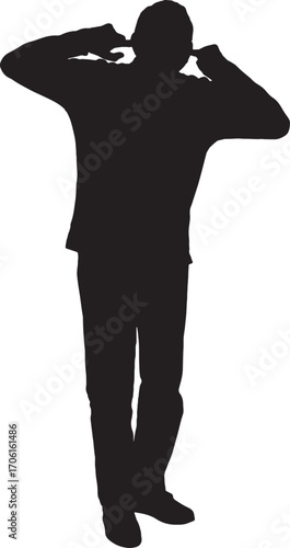 vector,silhouette of a man cover his ear