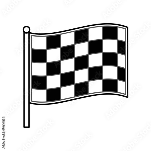 A waving checkered flag symbolizing the finish line at a racing event, with a clear background