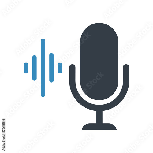 A sleek microphone with sound waves, symbolizing audio recording and broadcasting
