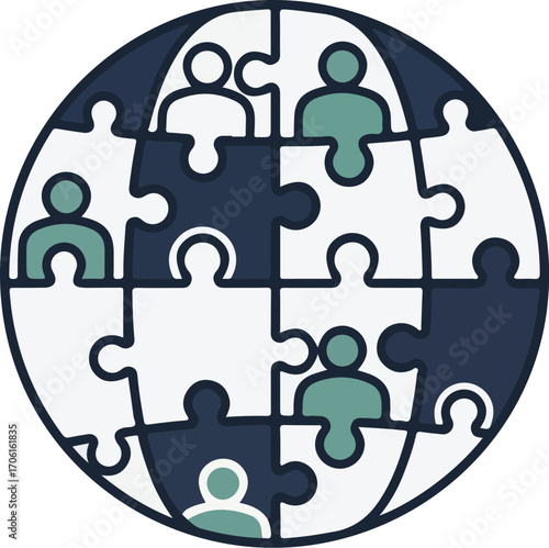 Global team collaboration puzzle pieces connecting diverse people worldwide building strong partnerships for unified success