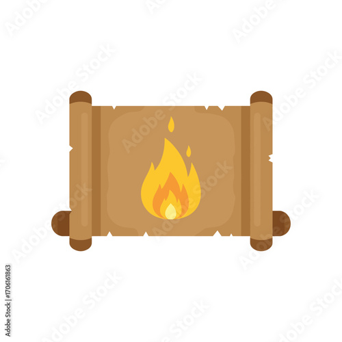 An ancient scroll with a flame symbol, representing knowledge, wisdom, and creativity