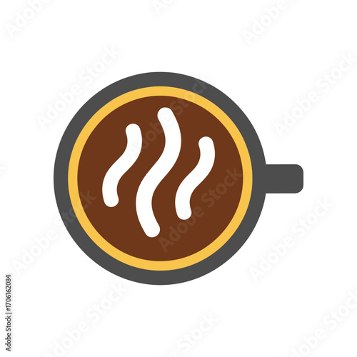 A steaming cup of coffee on a wooden table with a cozy café atmosphere in the background