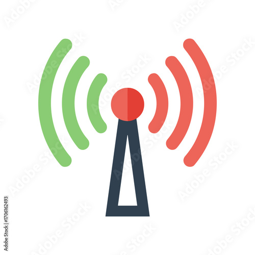 A stylized illustration of a communication tower emitting signal waves in a digital environment