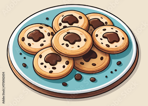 chocolate chip cookies on a plate vector illustration