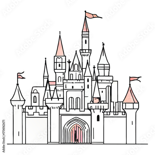 medieval castle outline sketch vector illustration